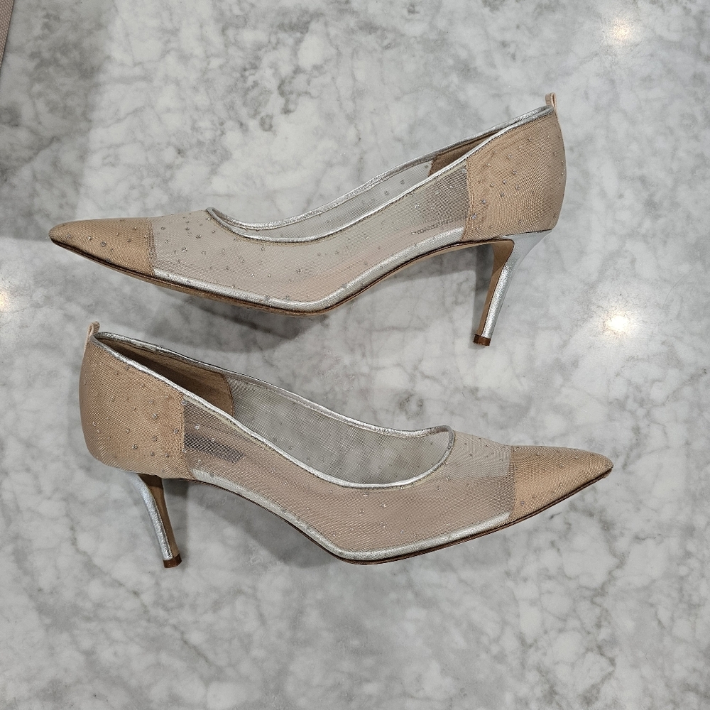 SJP Sarah Jessica Parker Nude Mesh Crystal Mid Height Pointed Heels size 40 - Picture 6 of 7